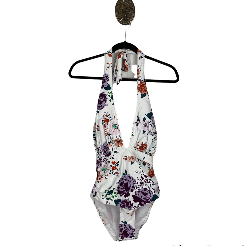 NEW CUPSHE white floral plunge neckline cheeky low back size medium